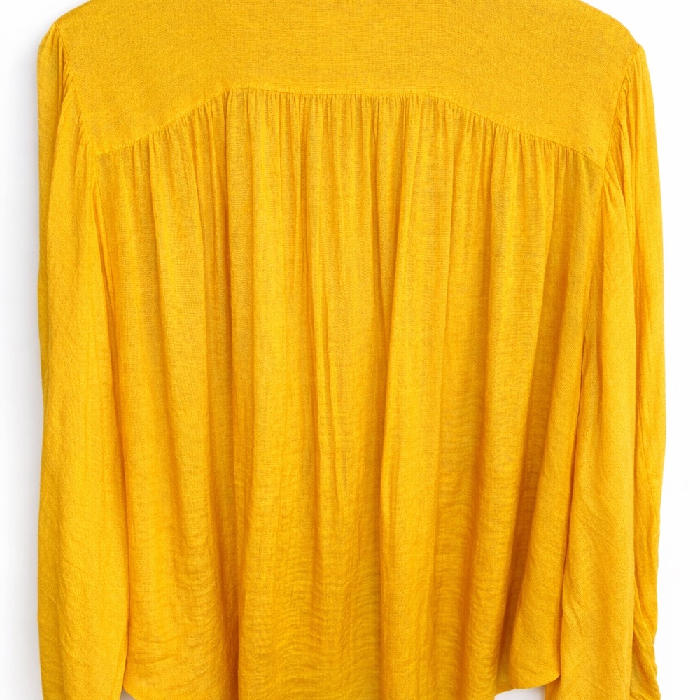 Maeve Anthropologie Mustard Yellow Blouse Women's L Long Sleeve Crinkle Top EUC - Picture 4 of 7